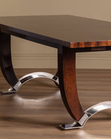 Large Art Deco Rosewood & Nickled Bronze Dining Table by Jules Leleu, France, 1934 - Lone Fox