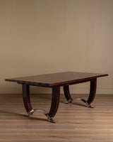 Large Art Deco Rosewood & Nickled Bronze Dining Table by Jules Leleu, France, 1934 - Lone Fox
