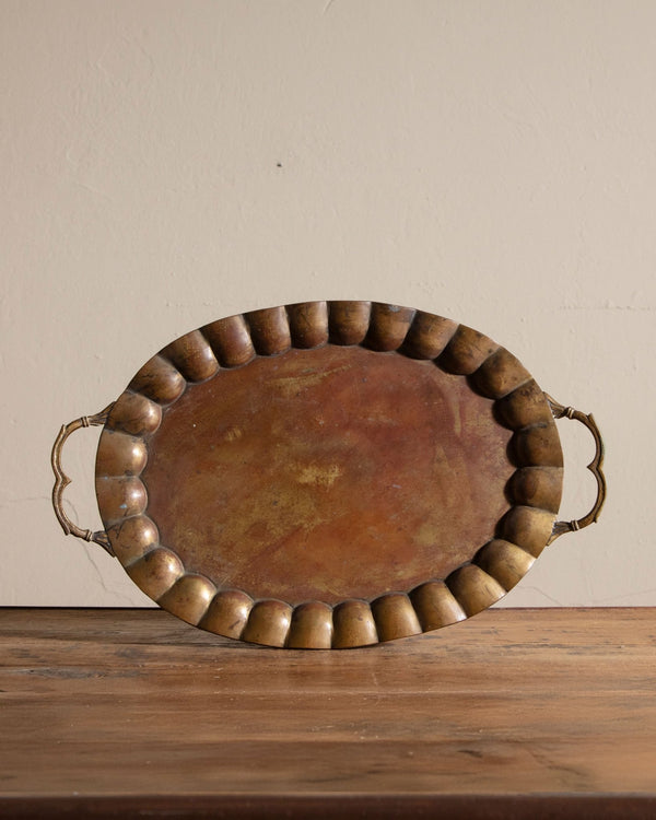 Large Brass Scalloped Tray w/ Handles - Lone Fox