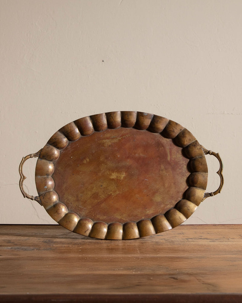 Large Brass Scalloped Tray w/ Handles - Lone Fox