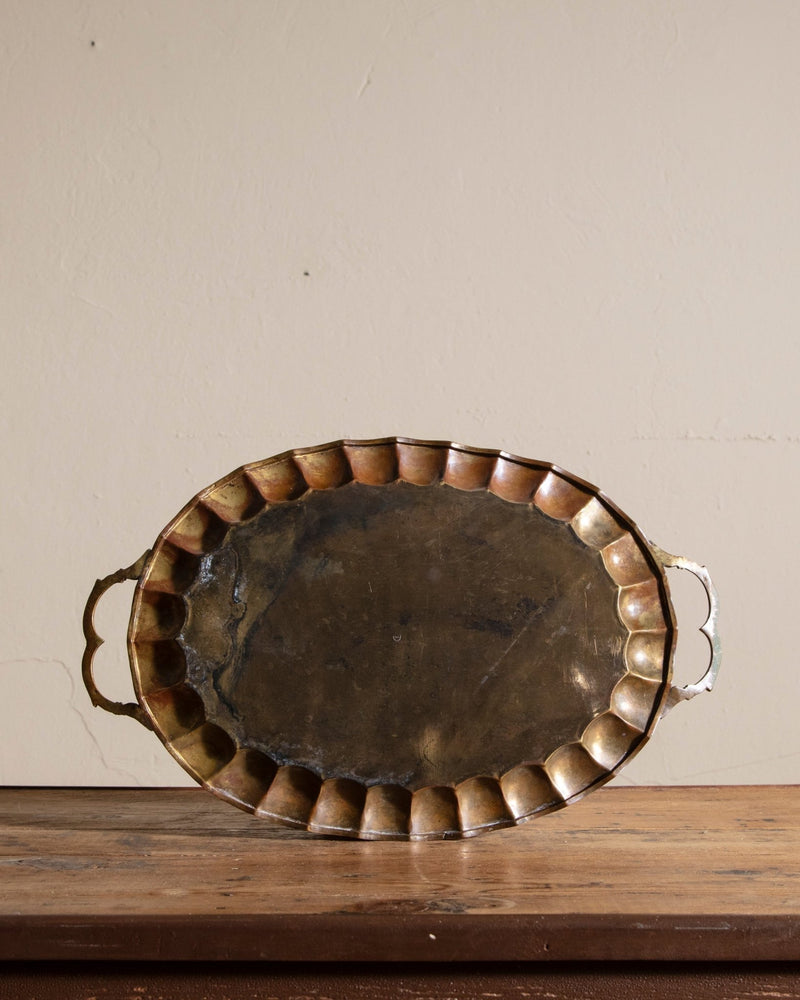 Large Brass Scalloped Tray w/ Handles - Lone Fox