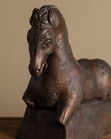 Large Bronze Tone Ceramic Horse Statue - Lone Fox