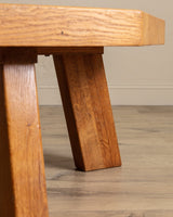 Large Brutalist Oak Octagonal Coffee Table w/ Slab Top, France, 1960's - Lone Fox
