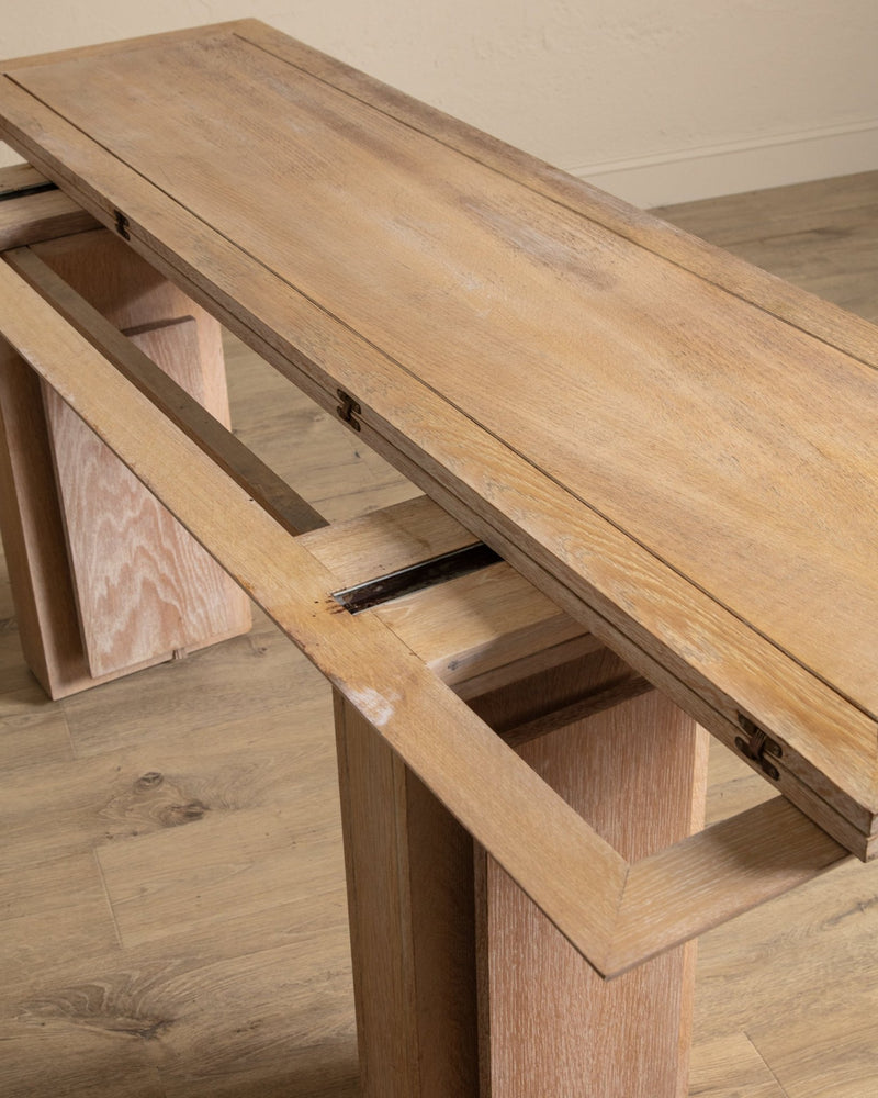 Large Cerused Oak Flip Top Console / Dining Table, France, 1940's - Lone Fox