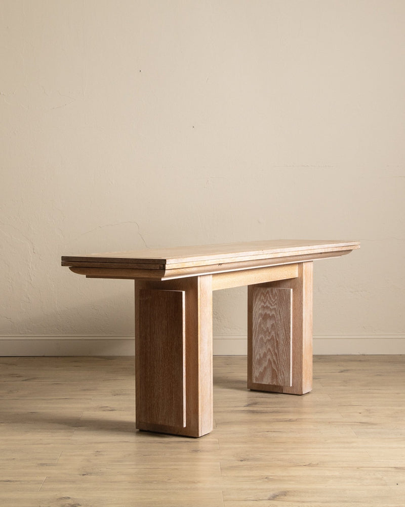 Large Cerused Oak Flip Top Console / Dining Table, France, 1940's - Lone Fox