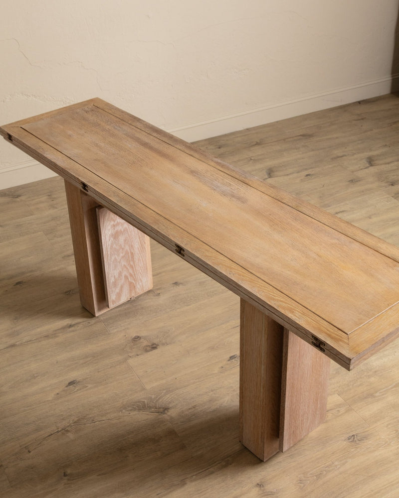 Large Cerused Oak Flip Top Console / Dining Table, France, 1940's - Lone Fox