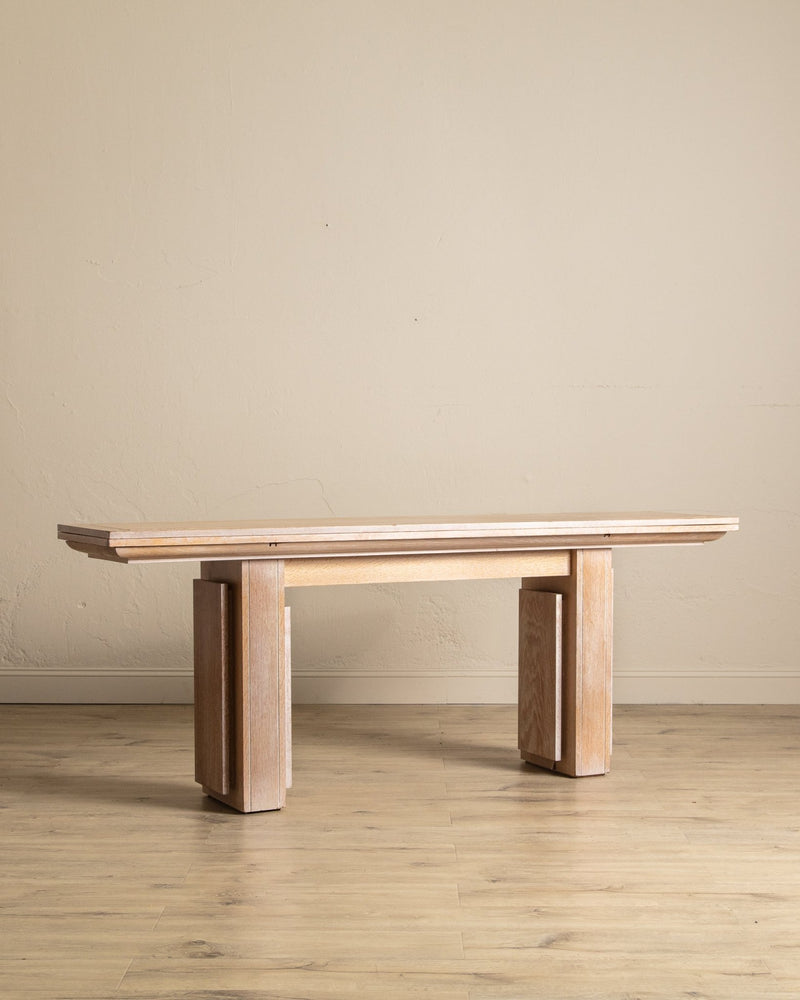Large Cerused Oak Flip Top Console / Dining Table, France, 1940's - Lone Fox