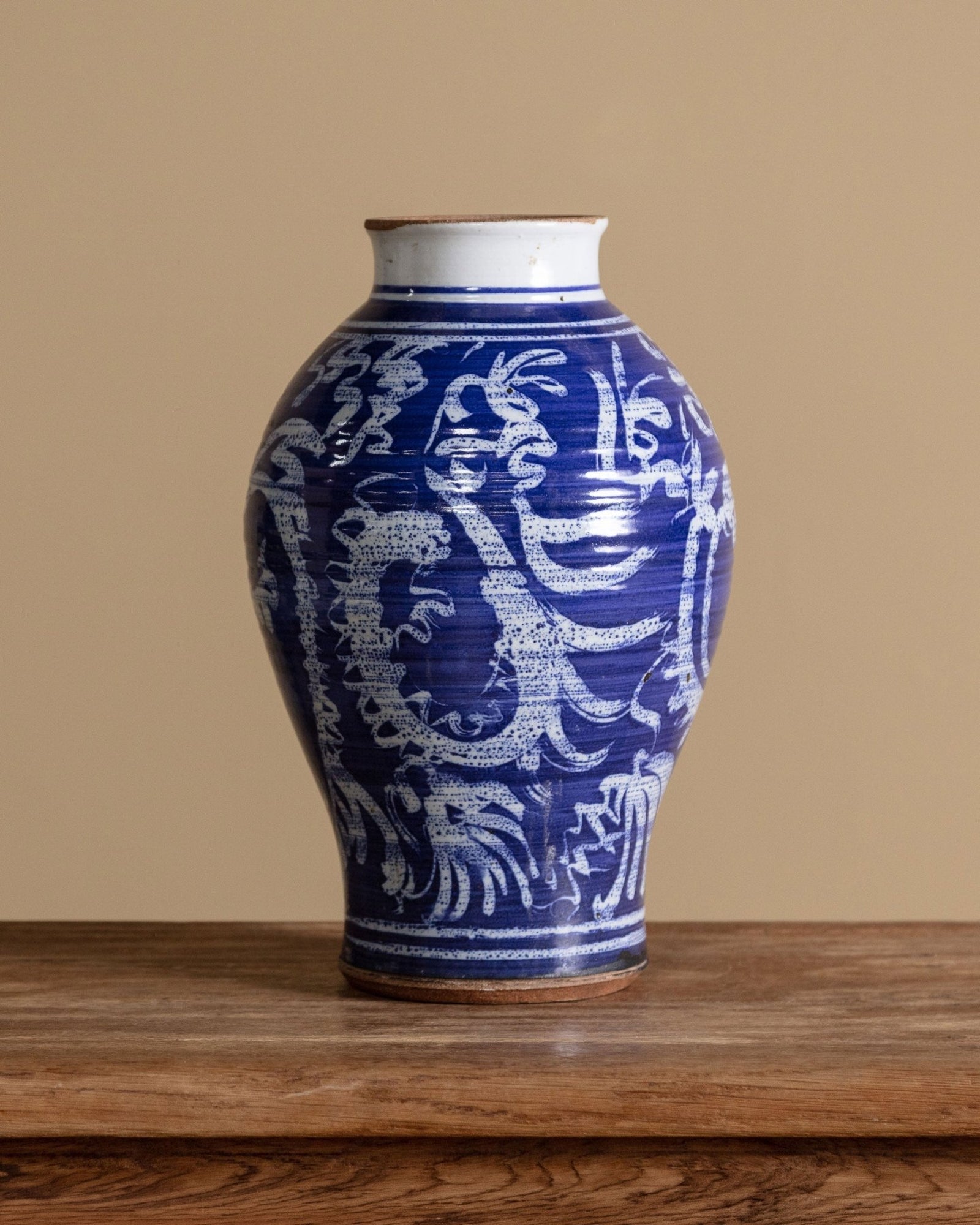 Large Cobalt & White Studio Pottery Vase, United States, 1970s