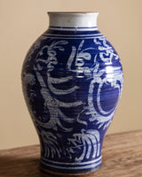 Large Cobalt & White Studio Pottery Vase, United States, 1970s - Lone Fox
