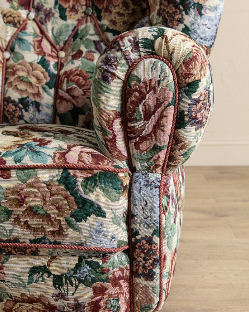 Large Danish Club Chair in Floral Tapestry, Denmark, 1940's - Lone Fox