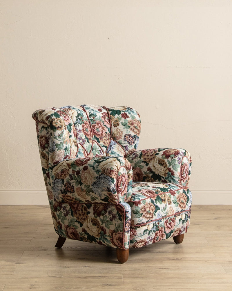 Large Danish Club Chair in Floral Tapestry, Denmark, 1940's - Lone Fox