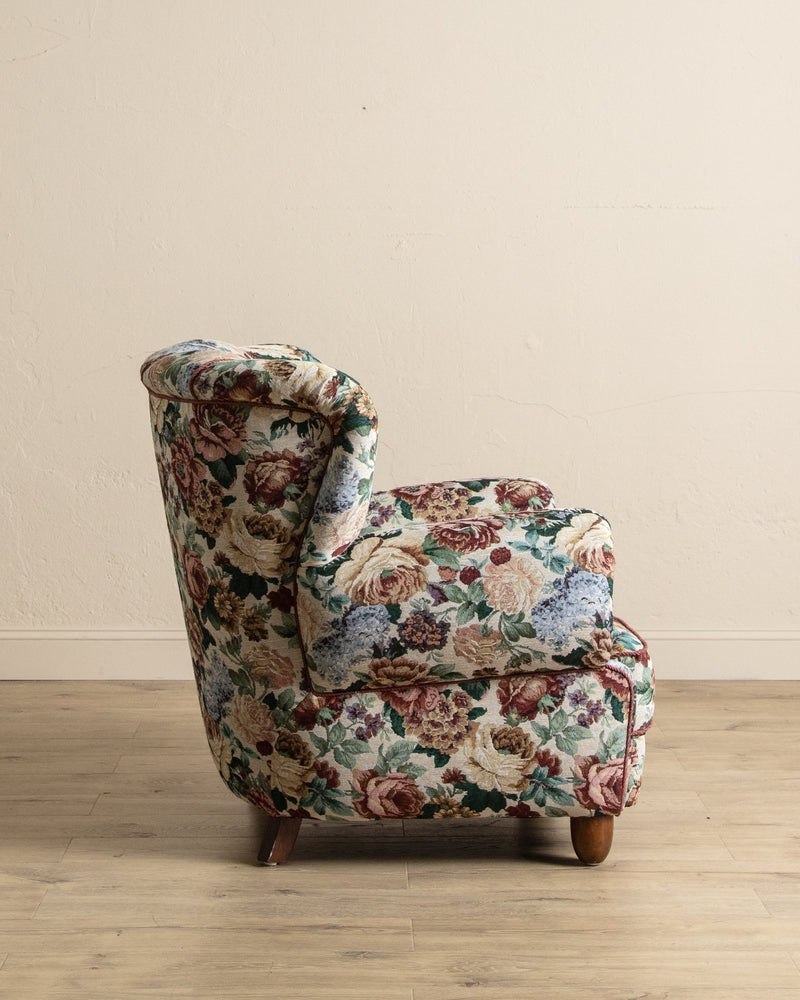 Large Danish Club Chair in Floral Tapestry, Denmark, 1940's - Lone Fox