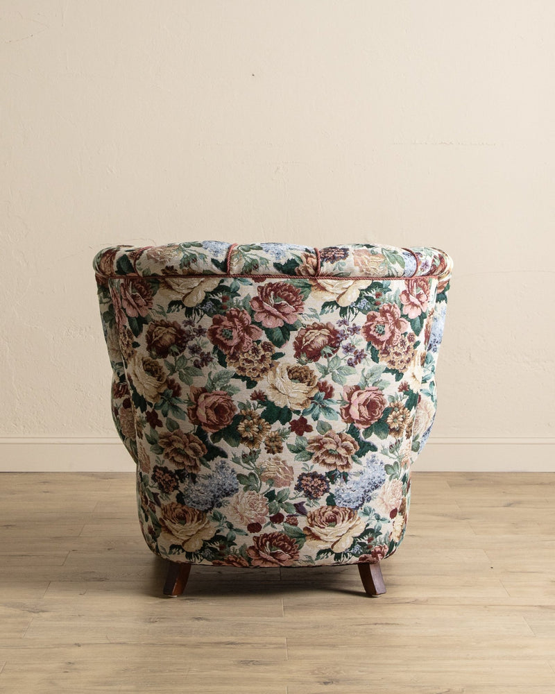 Large Danish Club Chair in Floral Tapestry, Denmark, 1940's - Lone Fox