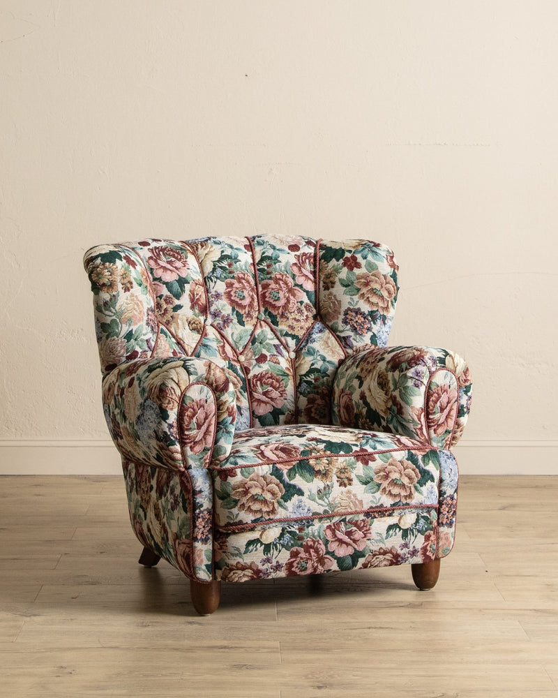 Large Danish Club Chair in Floral Tapestry, Denmark, 1940's - Lone Fox