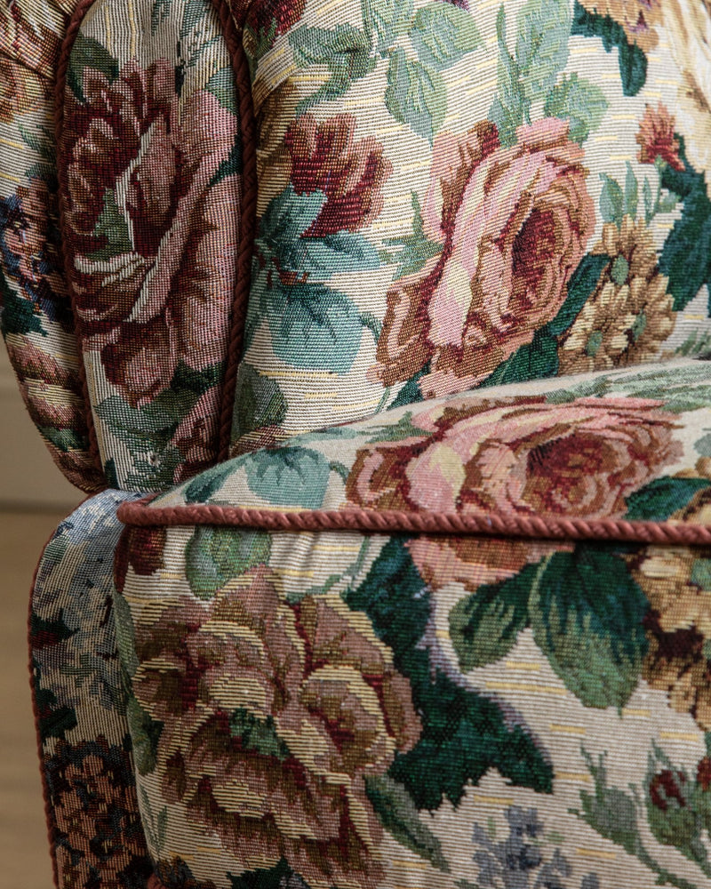 Large Danish Club Chair in Floral Tapestry, Denmark, 1940's - Lone Fox