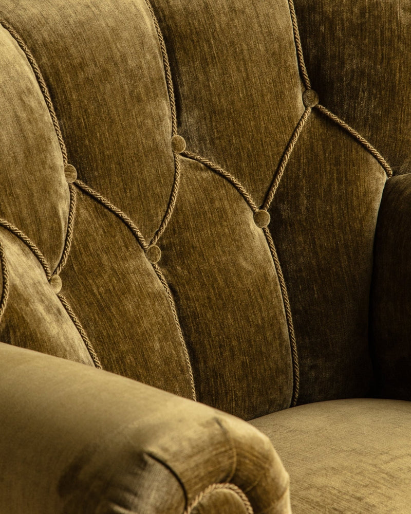 Large Danish Club Chair in Marbled Olive Velvet, Denmark, 1940's - Lone Fox