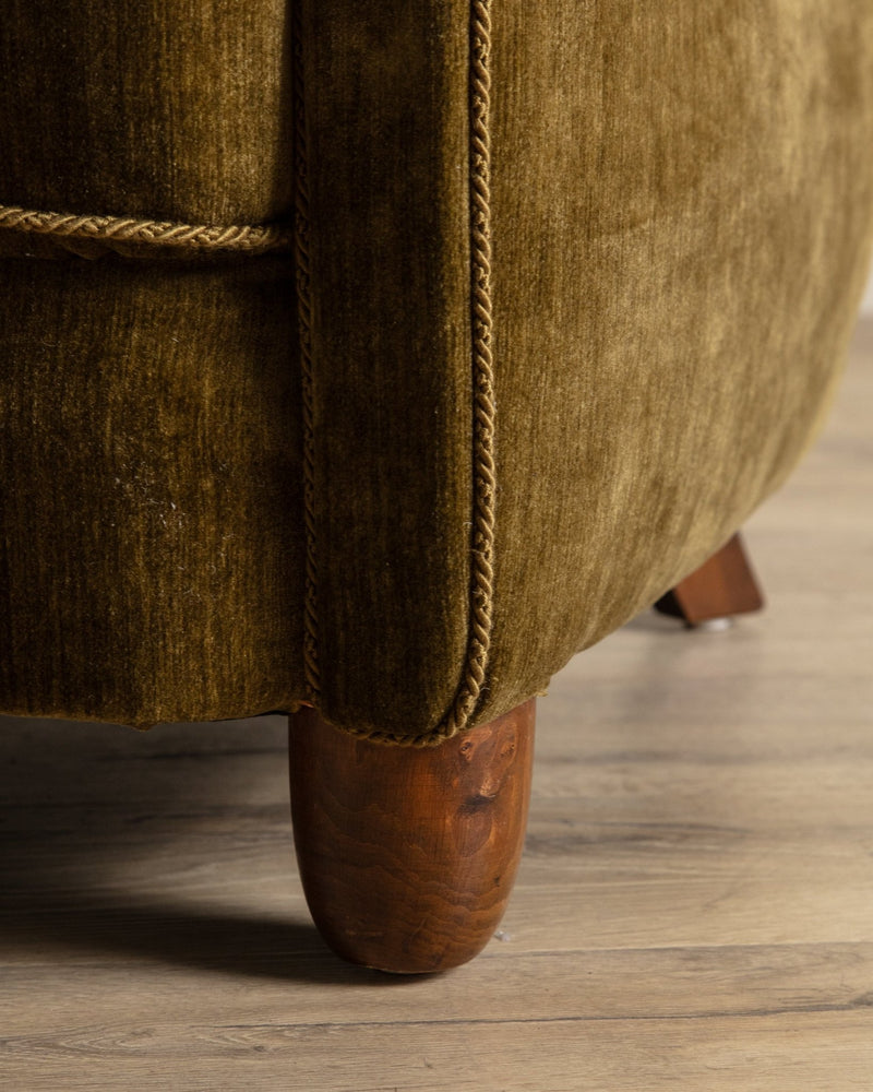 Large Danish Club Chair in Marbled Olive Velvet, Denmark, 1940's - Lone Fox