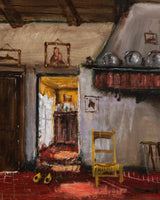 Large Farmhouse Interior Oil Painting by Henri Joseph Pauwels, Belgium, 1930's - Lone Fox