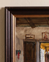 Large Farmhouse Interior Oil Painting by Henri Joseph Pauwels, Belgium, 1930's - Lone Fox