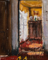 Large Farmhouse Interior Oil Painting by Henri Joseph Pauwels, Belgium, 1930's - Lone Fox