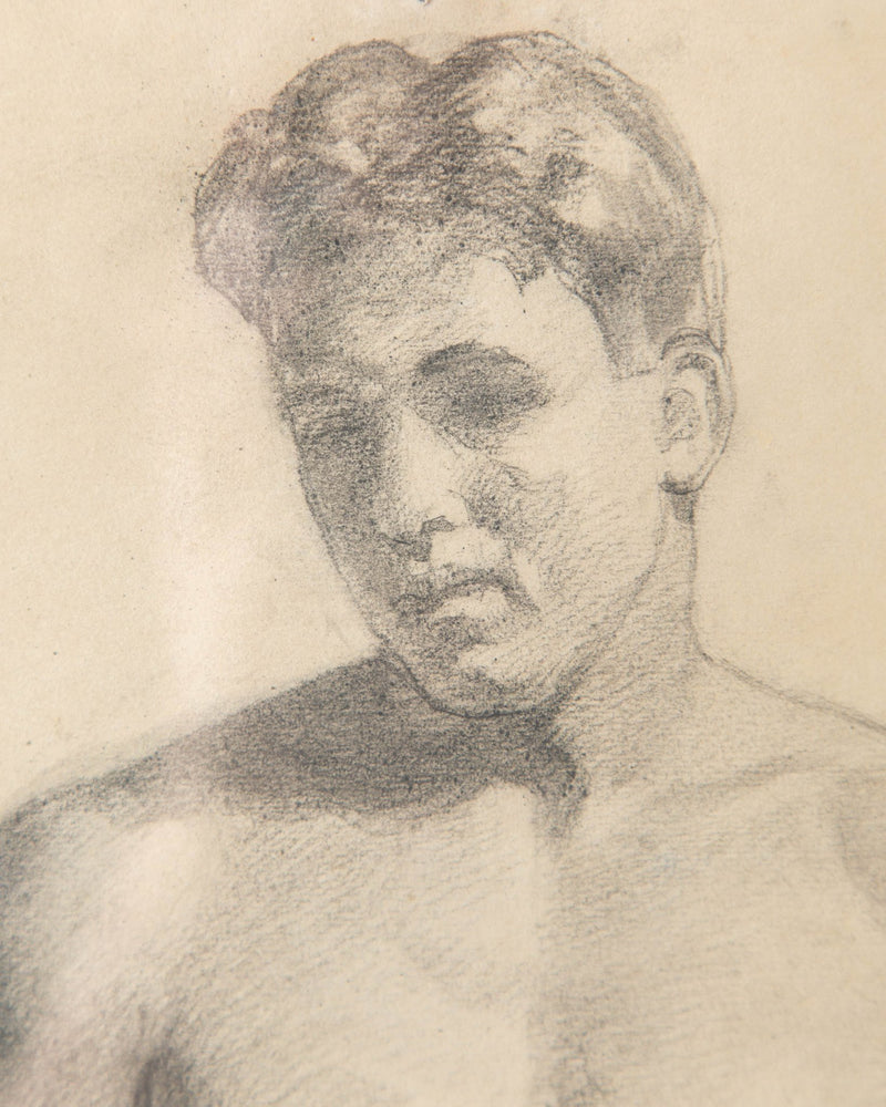 Large Framed Nude Male Pencil Sketch from 1953 - Lone Fox