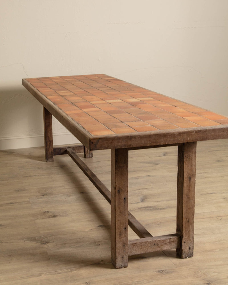 Large French Terracotta Tile Top Console / Dining Table, 1970's - Lone Fox
