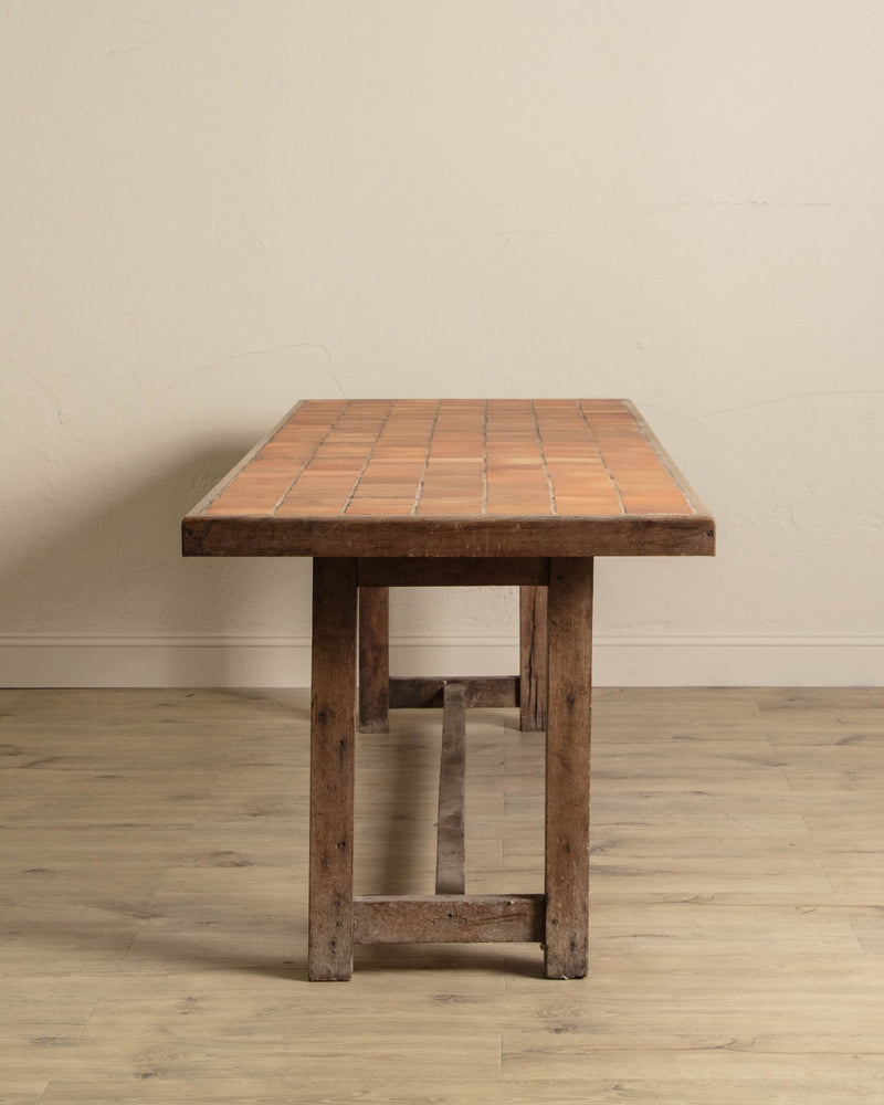 Large French Terracotta Tile Top Console / Dining Table, 1970's - Lone Fox