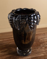 Large Hand Blow Murano Black Glass Leaf-Trim Vase 1, Italy, 2000's - Lone Fox