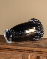 Large Hand Blow Murano Black Glass Leaf-Trim Vase 1, Italy, 2000's - Lone Fox