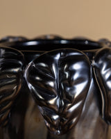 Large Hand Blow Murano Black Glass Leaf-Trim Vase 1, Italy, 2000's - Lone Fox
