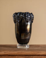 Large Hand Blow Murano Black Glass Leaf-Trim Vase 1, Italy, 2000's - Lone Fox