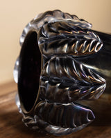Large Hand Blow Murano Black Glass Leaf-Trim Vase 1, Italy, 2000's - Lone Fox