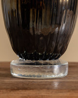 Large Hand Blow Murano Black Glass Leaf-Trim Vase 1, Italy, 2000's - Lone Fox
