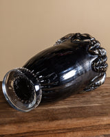 Large Hand Blow Murano Black Glass Leaf-Trim Vase 2, Italy, 2000's - Lone Fox