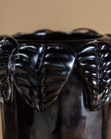 Large Hand Blow Murano Black Glass Leaf-Trim Vase 2, Italy, 2000's - Lone Fox