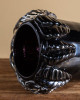 Large Hand Blow Murano Black Glass Leaf-Trim Vase 2, Italy, 2000's - Lone Fox