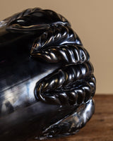 Large Hand Blow Murano Black Glass Leaf-Trim Vase 2, Italy, 2000's - Lone Fox