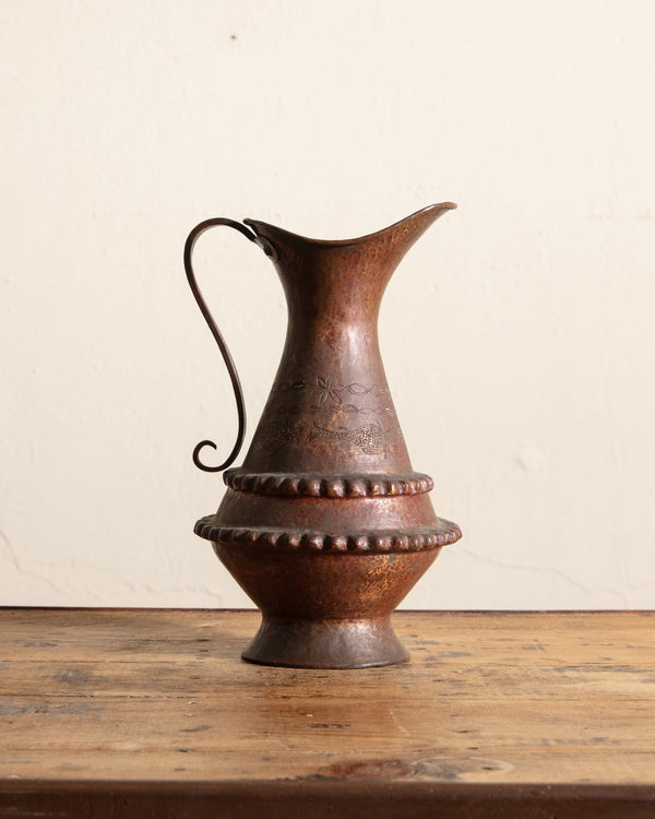 Large Hand Forged Copper Pitcher w/ Fish Engravings, 1960's - Lone Fox