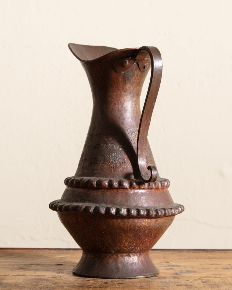 Large Hand Forged Copper Pitcher w/ Fish Engravings, 1960's - Lone Fox