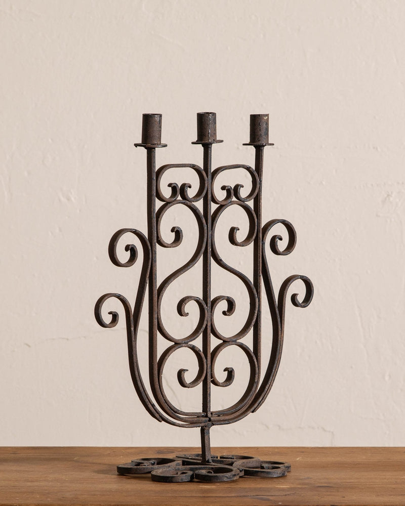 Large Hand Forged Iron Curled Candelabra - Lone Fox