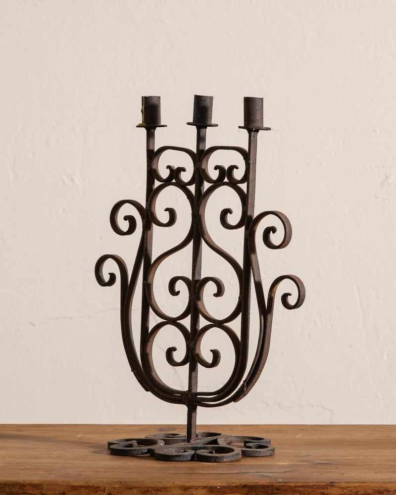 Large Hand Forged Iron Curled Candelabra - Lone Fox