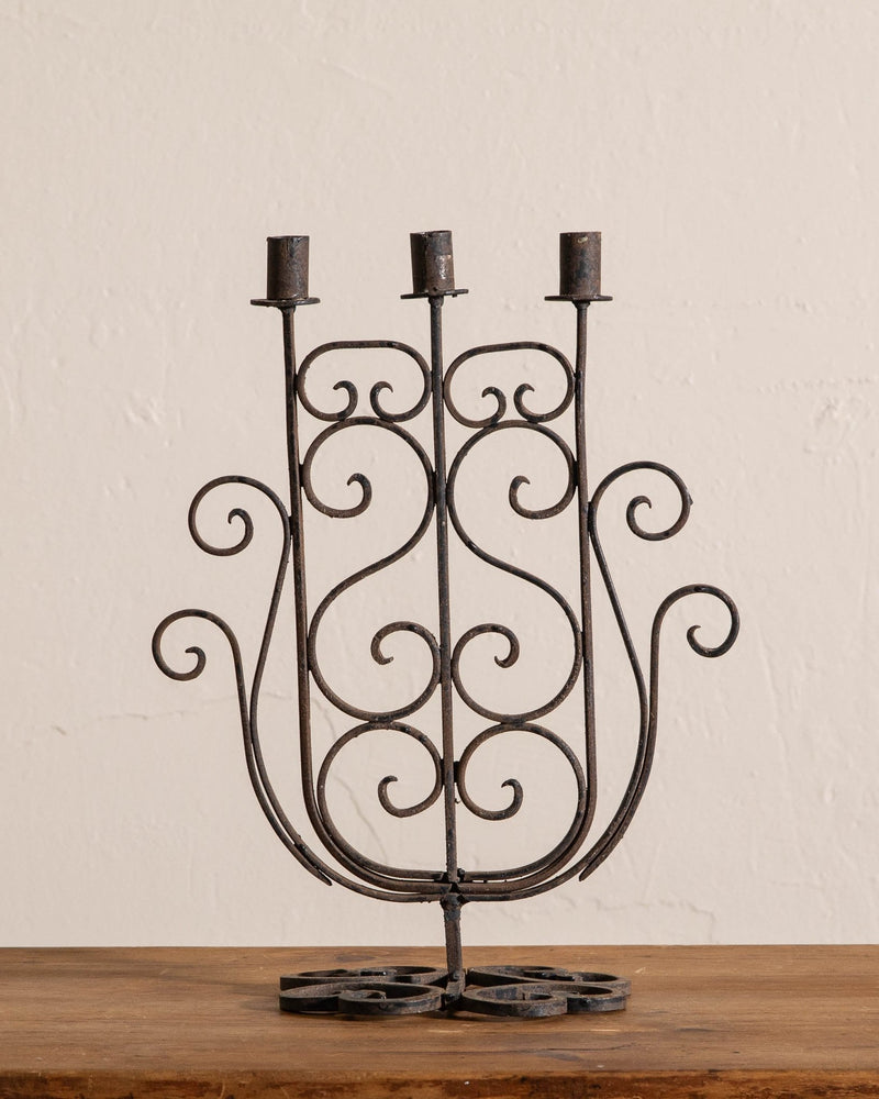 Large Hand Forged Iron Curled Candelabra - Lone Fox