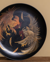 Large Hand Painted Metal Rooster Plate, Signed - Lone Fox