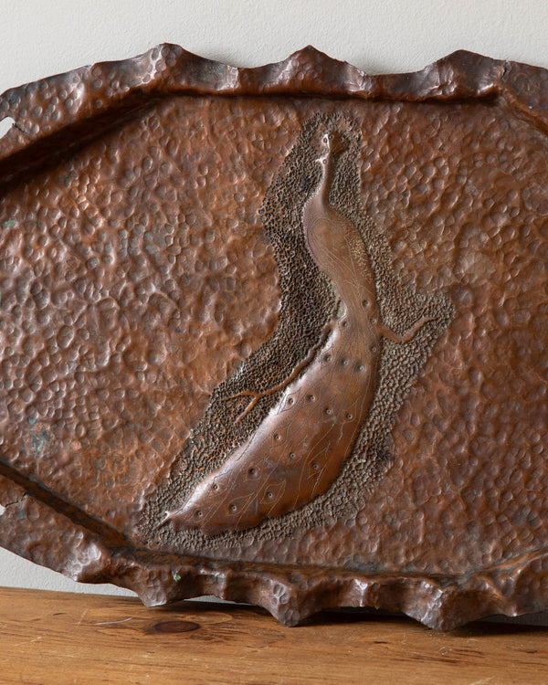 Large Handmade Hammered Copper Peacock Tray - Lone Fox