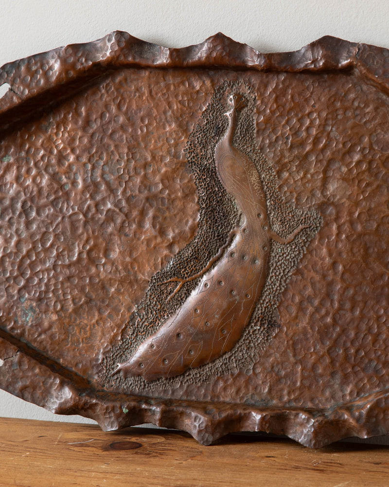 Large Handmade Hammered Copper Peacock Tray - Lone Fox