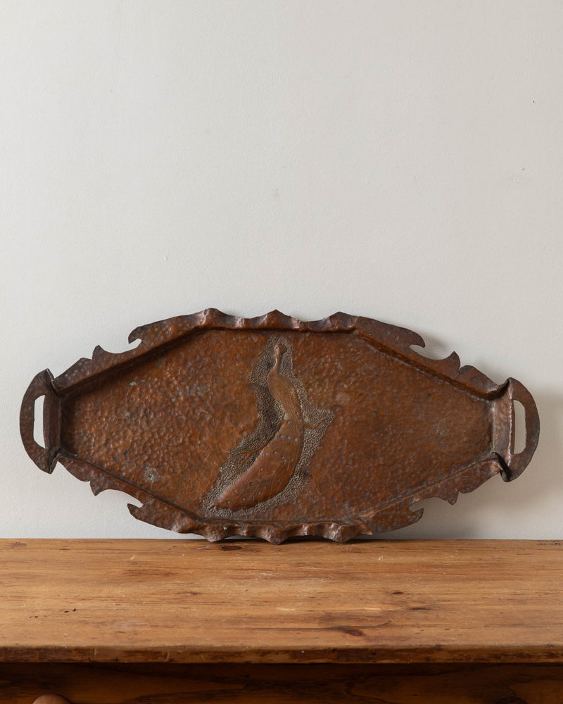 Large Handmade Hammered Copper Peacock Tray - Lone Fox