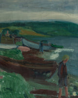 Large Impressionist River Scene Oil Painting, Denmark, 1949 - Lone Fox