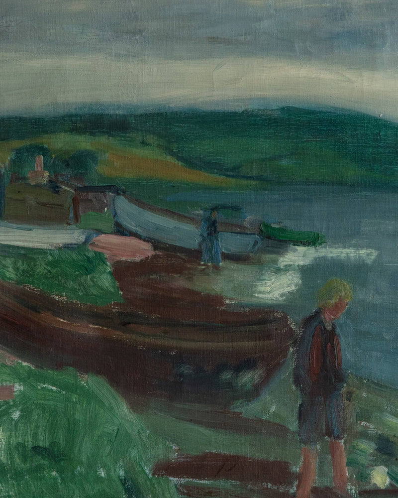 Large Impressionist River Scene Oil Painting, Denmark, 1949 - Lone Fox