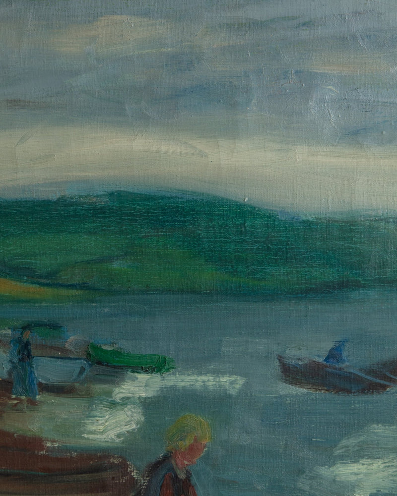 Large Impressionist River Scene Oil Painting, Denmark, 1949 - Lone Fox