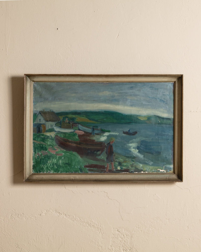 Large Impressionist River Scene Oil Painting, Denmark, 1949 - Lone Fox